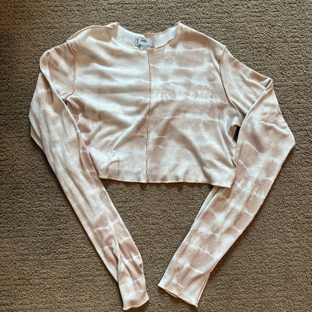 Adika Long Sleeve Tan & White Tie Dye Crop Top
